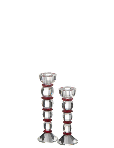 Porte-bougie Annie en cristal rouge / transparent grandJ-Line