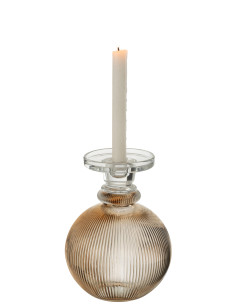 Porte-bougie/Vase Malik en verre rond taupe/transparentJ-Line