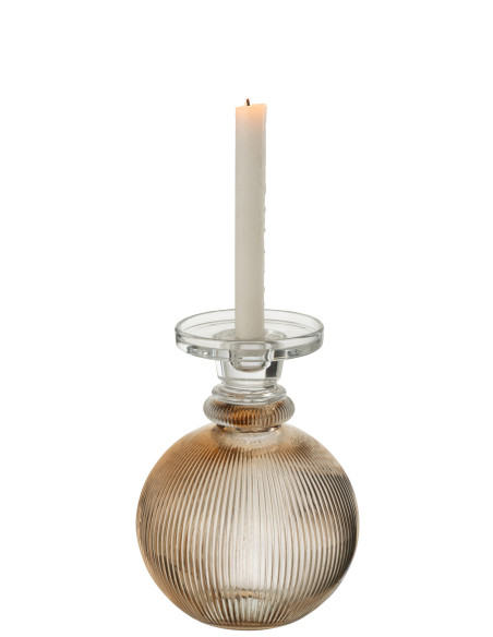 Porte-bougie/Vase Malik en verre rond taupe/transparentJ-Line