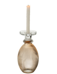 Porte-bougie/Vase Malik en verre rond taupe/transparentJ-Line