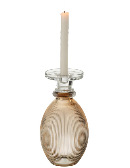 Porte-bougie/Vase Malik en verre rond taupe/transparentJ-Line