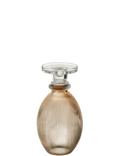 Porte-bougie/Vase Malik en verre rond taupe/transparentJ-Line 2
