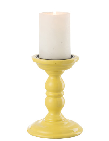 Porte-bougie en bois de manguier jauneJ-Line