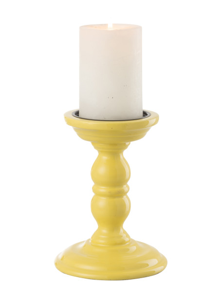 Porte-bougie en bois de manguier jauneJ-Line