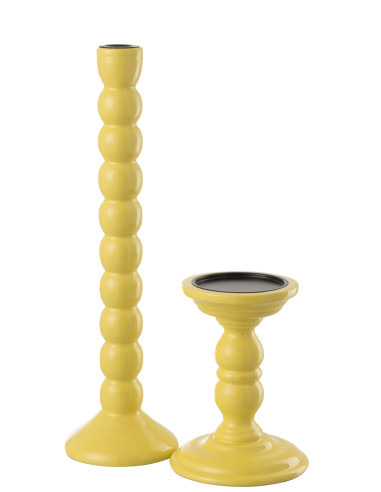 Porte-bougie en bois de manguier jauneJ-Line
