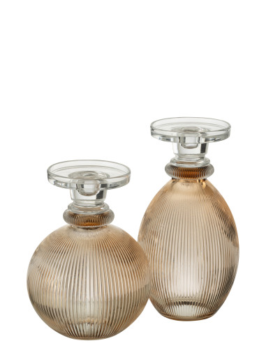 Porte-bougie/Vase Malik en verre rond taupe/transparentJ-Line