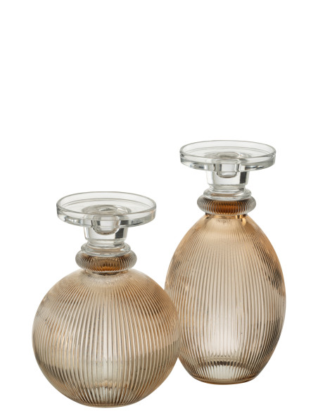 Porte-bougie/Vase Malik en verre rond taupe/transparentJ-Line