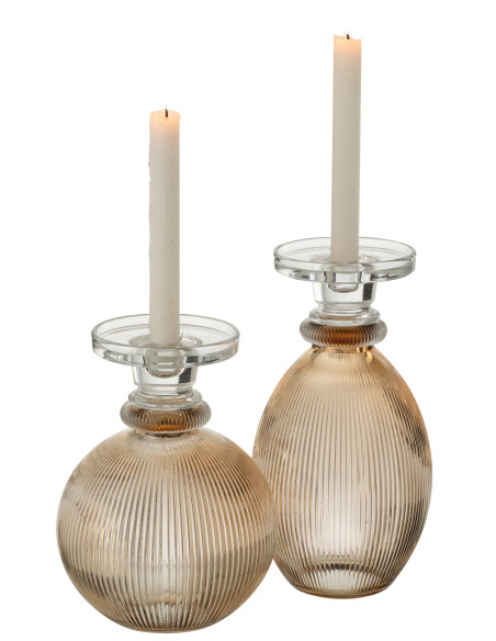 Porte-bougie/Vase Malik en verre rond taupe/transparentJ-Line