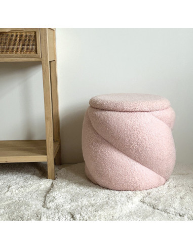 Tabouret coffre Aurélie teddy rose opjet