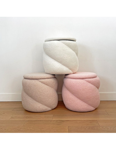 Tabouret coffre Aurélie teddy rose opjet