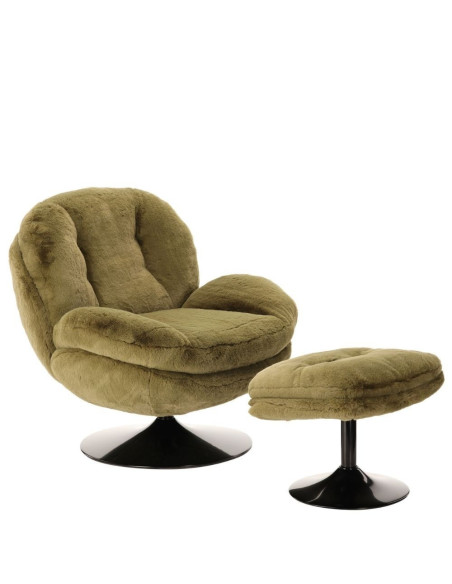 Fauteuil Pivotant Memento Fausse Fourrure Kaki athezza
