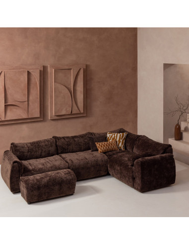 Canapé d'angle droit Baggy 3D chenille brun woood