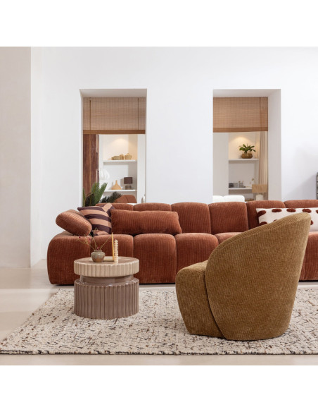 Fauteuil Mojo Pivotant Tissu côtelé tissé jaune brun woood