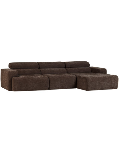 Canapé chaise longue droite Novi tissu mélangé marron foncé woood