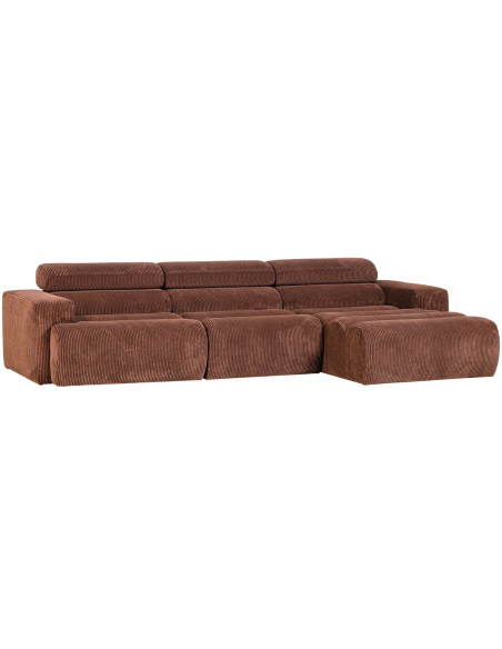 Canapé chaise longue droite Novi tissu côtelé terra woood