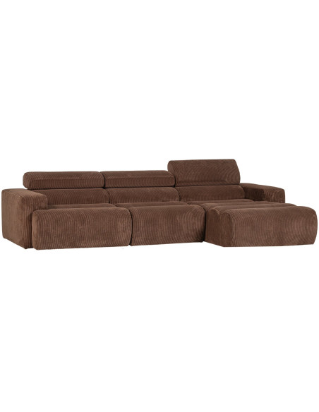 Canapé chaise longue droite Novi tissu côtelé terra woood