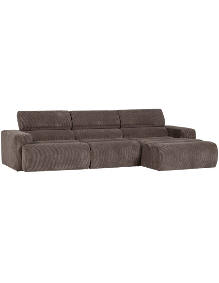 Canapé chaise longue droite Novi tissu côtelé gris woood