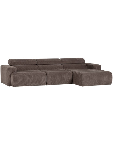 Canapé chaise longue droite Novi tissu côtelé gris woood