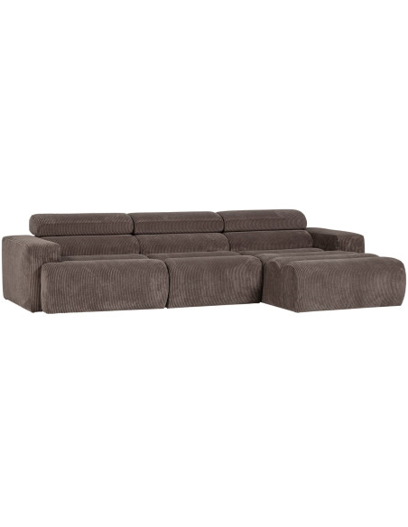 Canapé chaise longue droite Novi tissu côtelé gris woood
