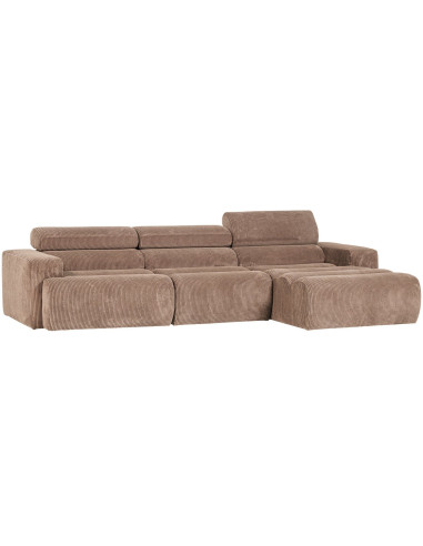 Canapé chaise longue droite Novi tissu côtelé taupe woood