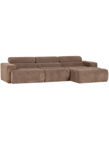 Canapé chaise longue droite Novi tissu côtelé taupe woood