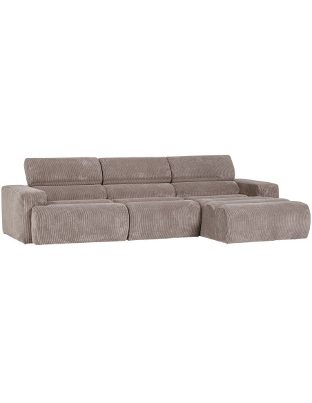 Canapé chaise longue droite Novi tissu côtelé naturel woood