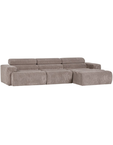 Canapé chaise longue droite Novi tissu côtelé naturel woood