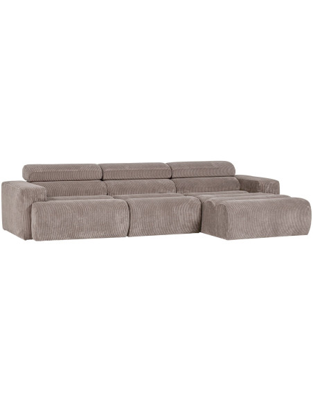 Canapé chaise longue droite Novi tissu côtelé naturel woood