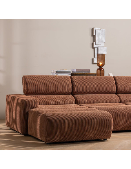 Canapé chaise longue droite Novi tissu côtelé terra woood