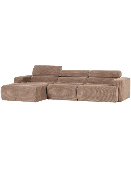 Canapé chaise longue gauche Novi tissu côtelé taupe woood