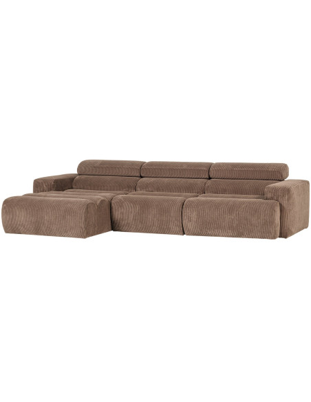 Canapé chaise longue gauche Novi tissu côtelé taupe woood
