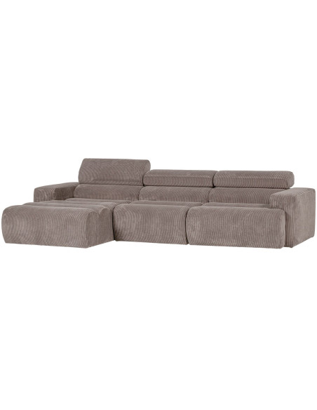 Canapé chaise longue gauche Novi tissu côtelé sable woood