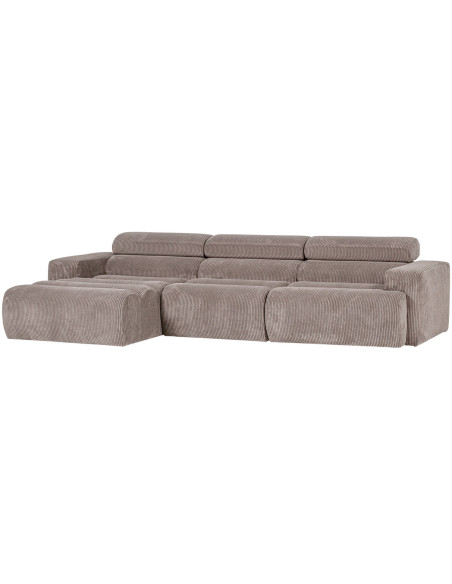 Canapé chaise longue gauche Novi tissu côtelé sable woood