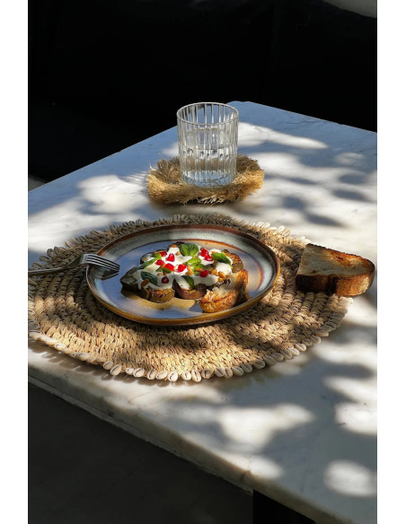 Set de table en coquille et raphia - Naturel