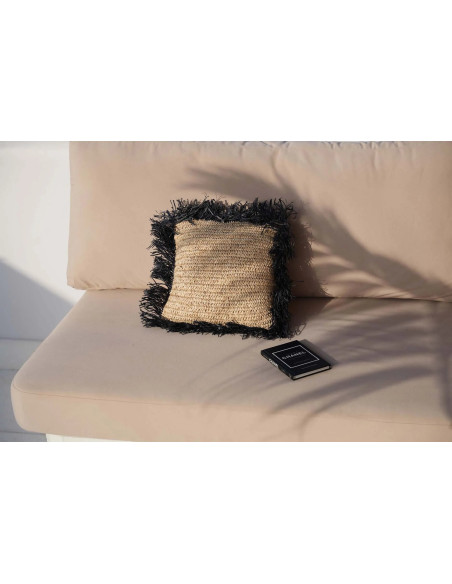 Housse de coussin en raphia - Naturel Noir - 40x40