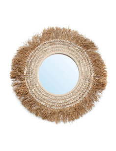 Miroir de coquillage de raphia - Blanc naturel