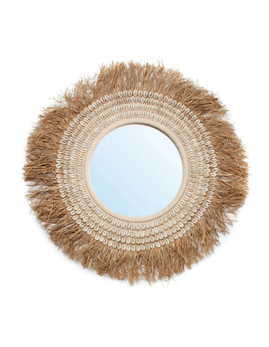 Miroir de coquillage de raphia - Blanc naturel