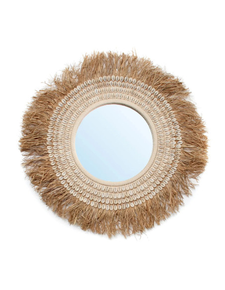 Miroir de coquillage de raphia - Blanc naturel