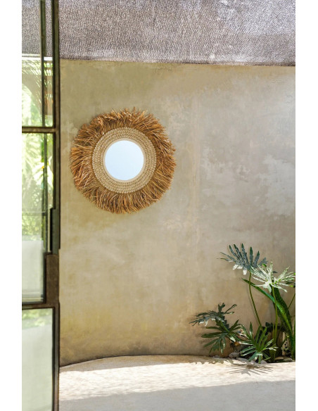 Miroir de coquillage de raphia - Blanc naturel