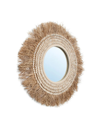 Miroir de coquillage de raphia - Blanc naturel