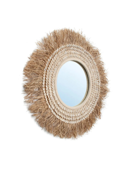 Miroir de coquillage de raphia - Blanc naturel