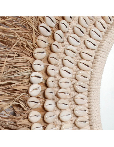 Miroir de coquillage de raphia - Blanc naturel