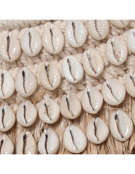 Miroir de coquillage de raphia - Blanc naturel