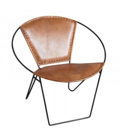 Fauteuil En Cuir Marron Avec Structure En Metal 68 X 67 X 70 - H Siege : 42cm