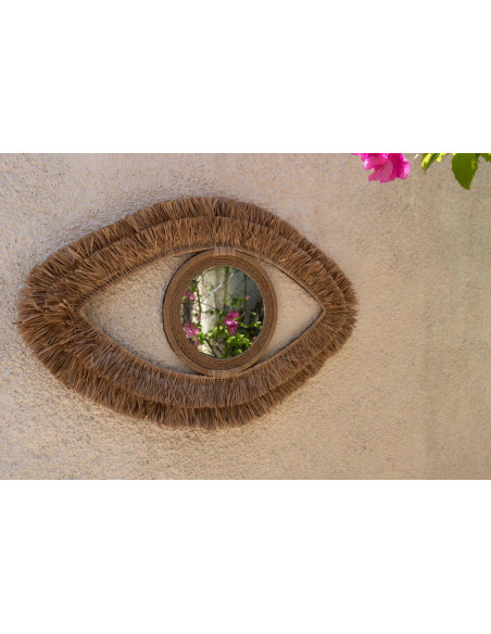 Miroir mural en raphia - Naturel - M