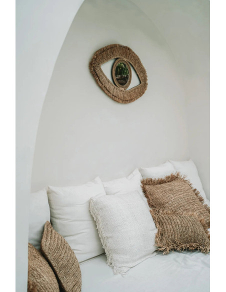 Miroir mural en raphia - Naturel - M