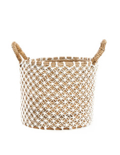panier macramé brodé - Naturel Blanc - M
