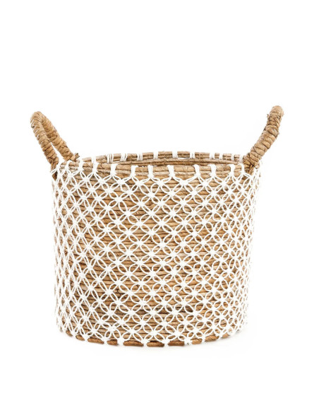 panier macramé brodé - Naturel Blanc - M