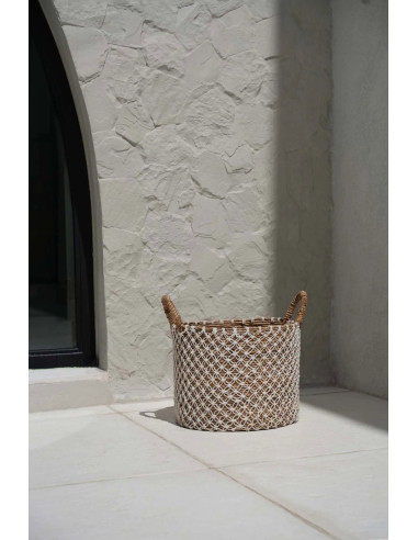 panier macramé brodé - Naturel Blanc - M