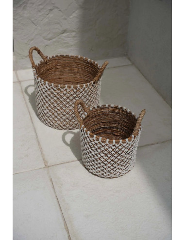 panier macramé brodé - Naturel Blanc - M